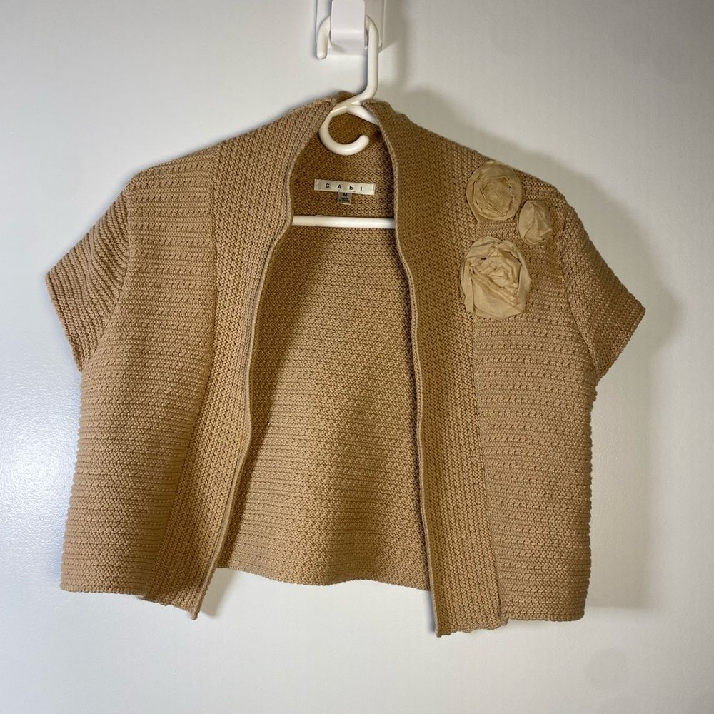 CAbi Tan Short Sleeve Cardigan